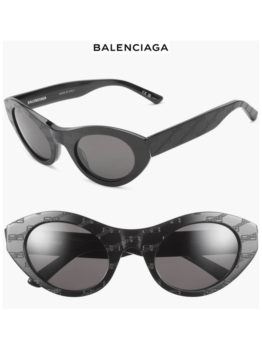 BALENCIAGA BB250S 001 BLACK GREY CAT EYE SUNGLASSES. 52 mm